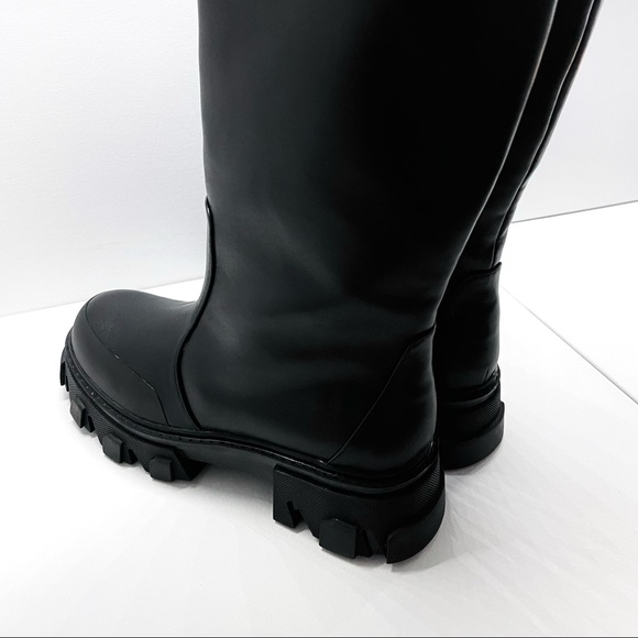 PUBLIC DESIRE β GENIUS BLACK KNEE HIGH CHUNKY SOLE BOOTS, WIDE FIT, SIZE US 6 - Picture 9 of 14
